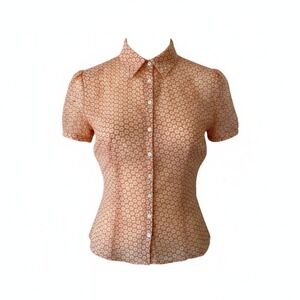 Ann Taylor 100% Silk Peach Sheer Floral Peplum Button Up Blouse Size 0